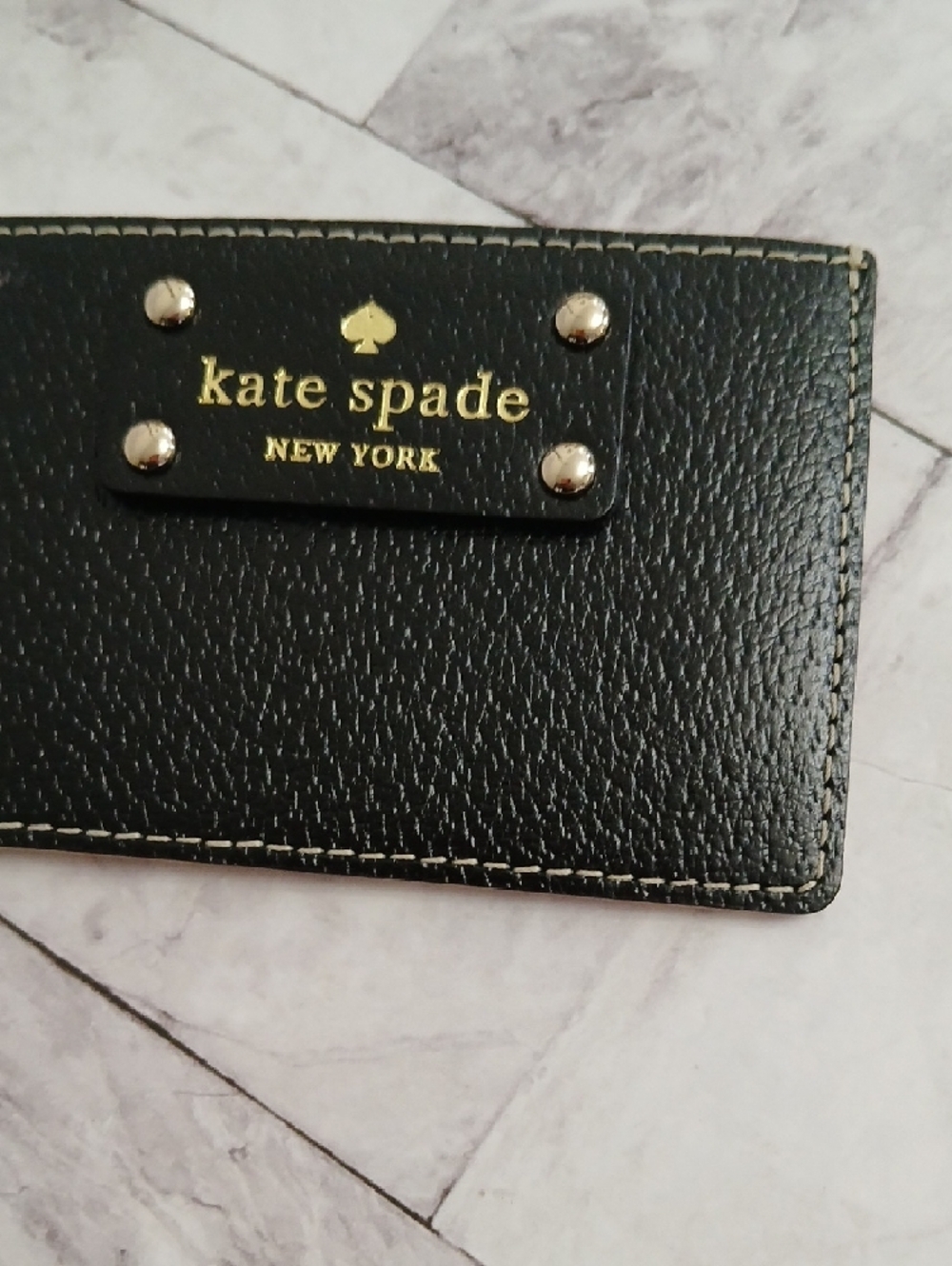 kate spade Tan Leather Slim Card Case with Gold Logo